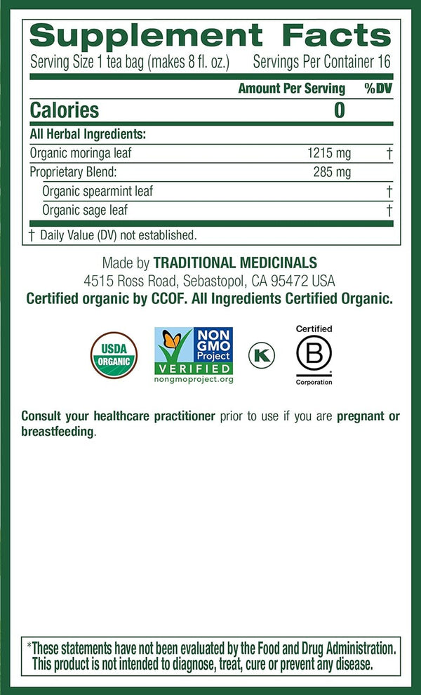 Traditional Medicinals Tea Moringa with Supermint Sage,16 ct