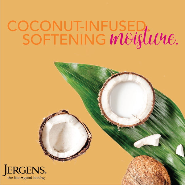 Jergens Hydrating Coconut Body Lotion, Hand and Body Moisturizer Hydrates Dry Skin Instantly, Infused with Coconut Oil, Dermatologist Tested, 16.8 oz