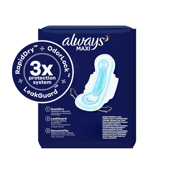 Always Maxi Feminine Pads for Women, Size 5 Extra Heavy Overnight Absorbency, with Wings, Unscented, 36 Count