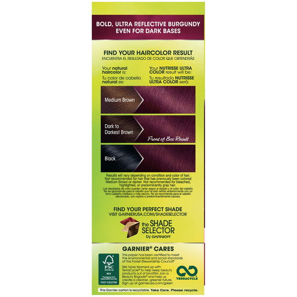 Garnier Nutrisse Ultra Color Nourishing Permanent Hair Color Cream, BR2 Dark Intense Burgundy Red Hair Dye