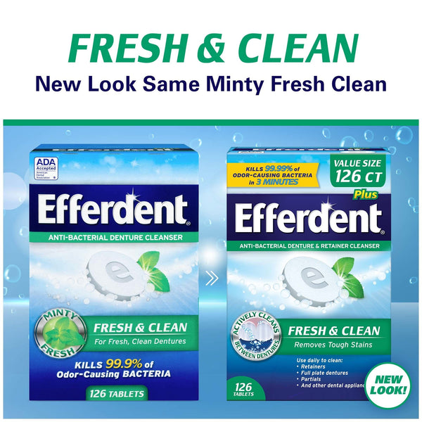 Efferdent Denture Cleanser Tablets, Fresh & Clean, 126 Tablets
