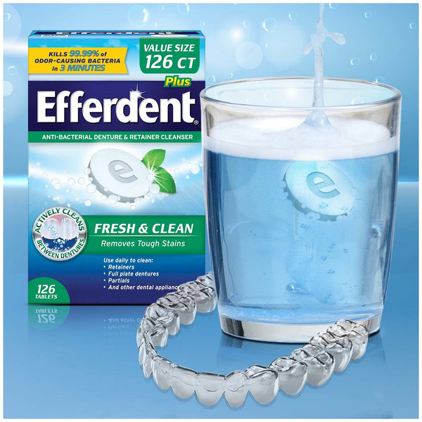 Efferdent Denture Cleanser Tablets, Fresh & Clean, 126 Tablets
