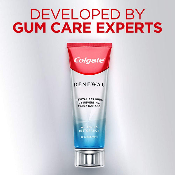 Colgate Renewal Gum Protection Whitening Toothpaste, Mint Toothpaste for Gingivitis and Teeth Whitening Restoration, Sugar Free, Enamel Safe, Gluten Free, Vegan, 3 Oz Tube