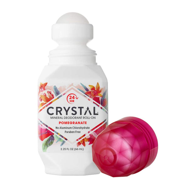Crystal Mineral Deodorant Roll-On Body Deodorant With 24-Hour Odor Protection, Pomegranate, Non-Sticky Roll-On, Aluminium Chloride & Paraben Free, 2.25 FL OZ