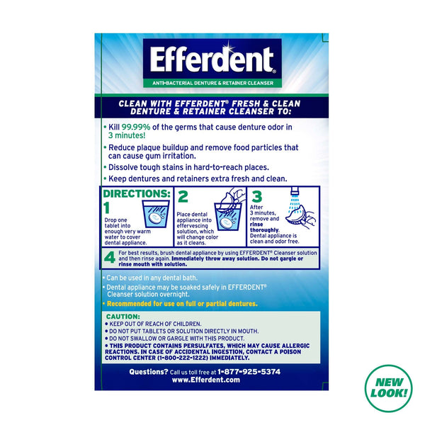 Efferdent Denture Cleanser Tablets, Fresh & Clean, 126 Tablets