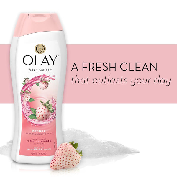 Olay Fresh Outlast Cooling White Strawberry and Mint Body Wash, 22 Fluid Ounce
