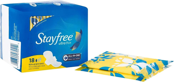 Stayfree Ultra Thin Regular Pads with Wings, 18 Count