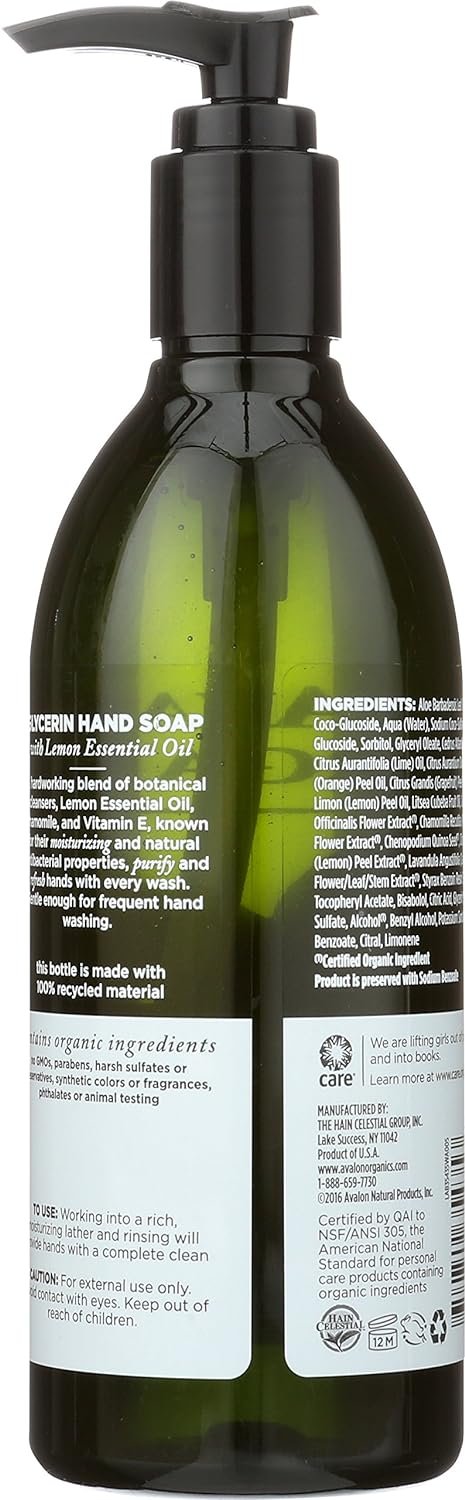 Avalon Organics Glycerin Hand Soap, Refreshing Lemon, 12 Oz