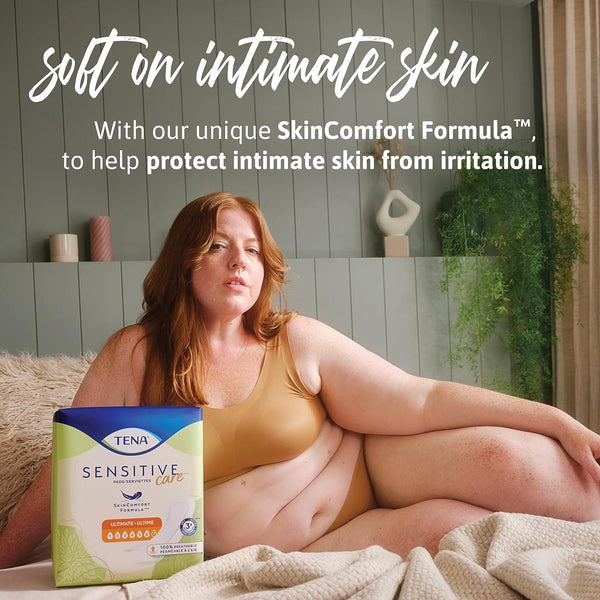 TENA Incontinence Pads, Bladder Control & Postpartum for Women, Ultimate Absorbency, Extra Coverage, Long, Sensitive Care, 33 Count