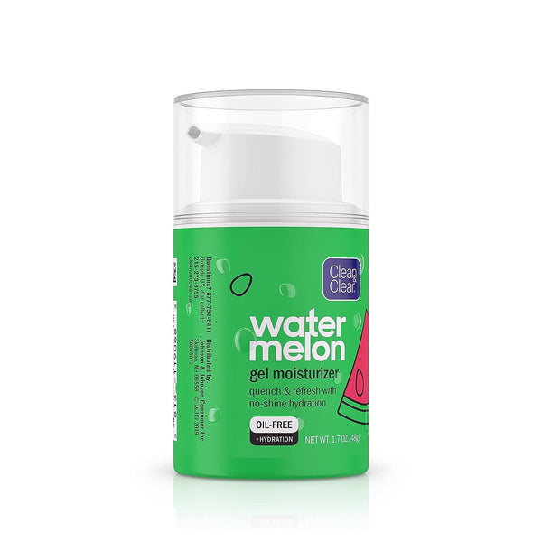 Clean & Clear Hydrating Watermelon Gel Facial Moisturizer, Oil-Free Daily Face Gel Cream to Quench & Refresh Dry Skin, Lightweight & No-Shine, 1.7 oz