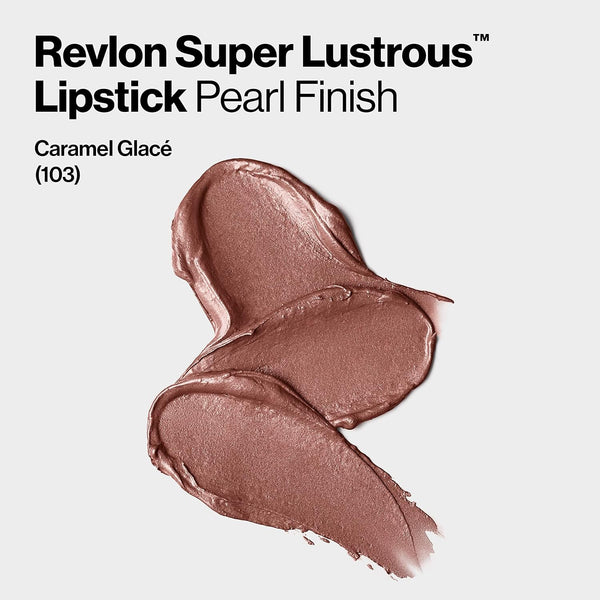 Revlon Lipstick, Super Lustrous Lipstick, Creamy Formula For Soft, Fuller-Looking Lips, Moisturized Feel, 103 Caramel Glace, 0.15 oz