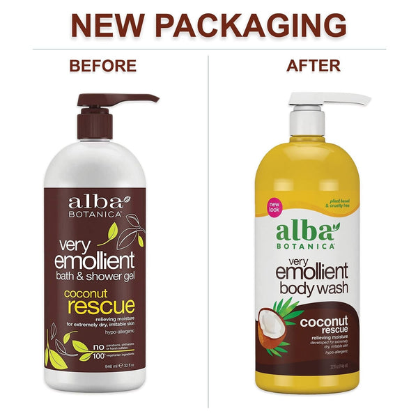 Alba Botanica Very Emollient Bath & Shower Gel, Coconut Rescue, 32 Oz