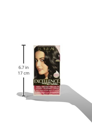 L'Oreal Paris Excellence Creme 1 Black Level 3 Permanent Hair Color, 1 Application