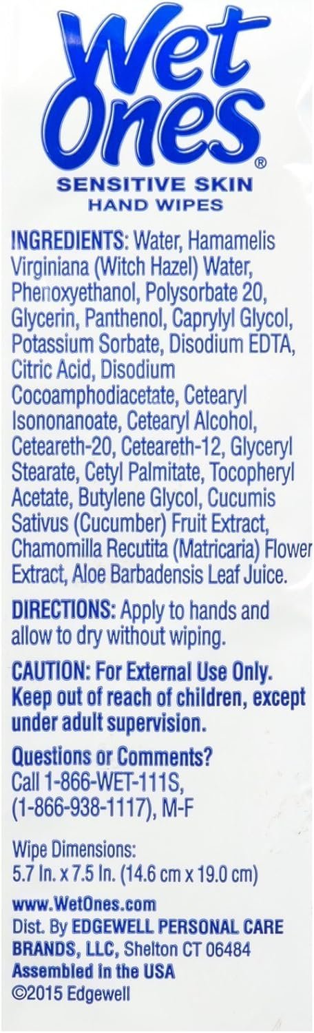 Wet Ones Hand Wipes Extra Gentle for Sensitive Skin, 20 Count