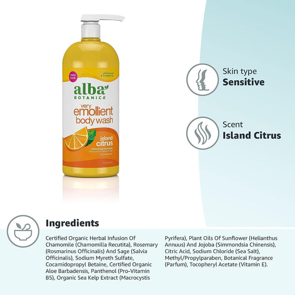 Alba Botanica Very Emollient Bath & Shower Gel, Honey Mango, 32 Oz