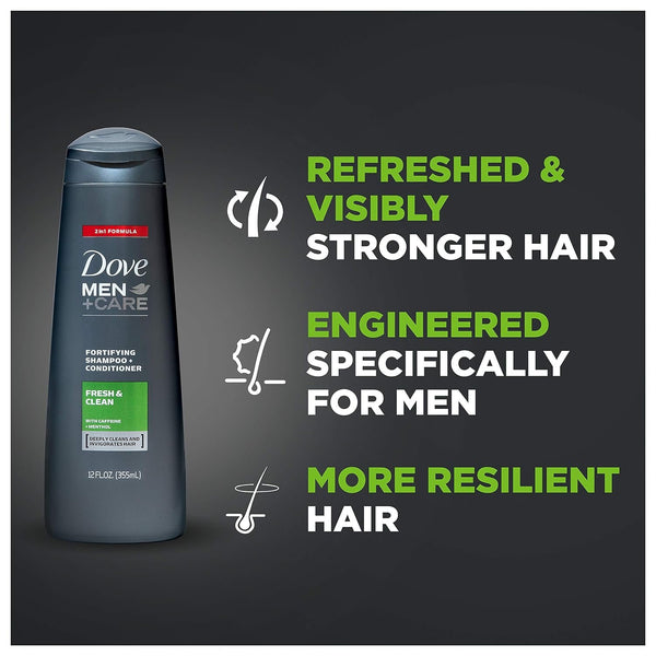 Dove Men+Care Fortifying 2 in 1 Shampoo and Conditioner for Normal to Oily Hair Fresh and Clean with Caffeine Helps Strengthen and Nourish Hair 12 oz