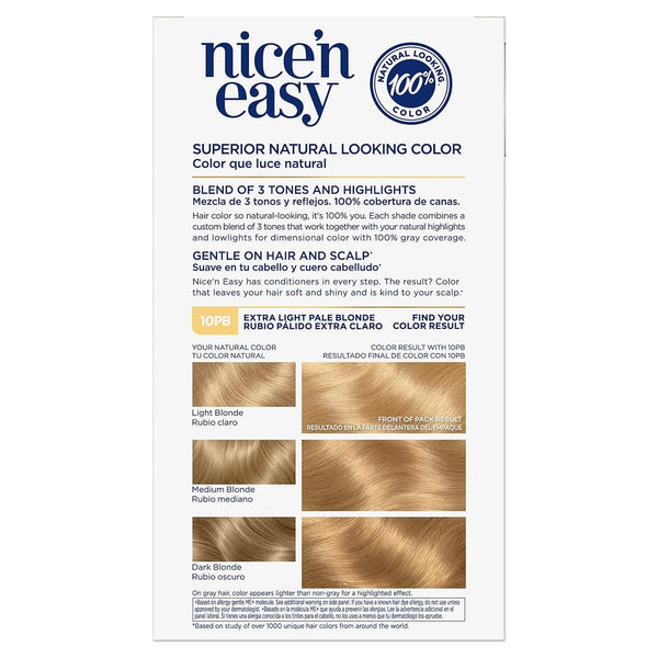 Clairol Nice'n Easy Permanent Hair Dye, 10PB Extra Light Pale Blonde Hair Color