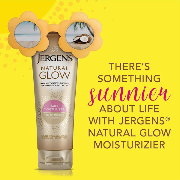 Jergens Natural Glow Sunless Tanning Lotion, Self Tanner, Fair to Medium Skin Tone, Daily Moisturizer, 7.5 Ounce, featuring Antioxidants and Vitamin E