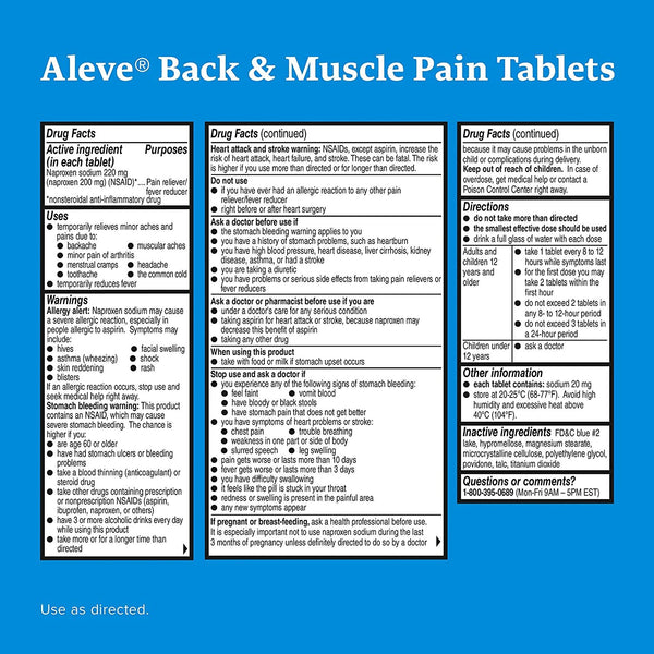 ALEVE Back and Muscle Pain Tablets 50CT-Expires 10/2023