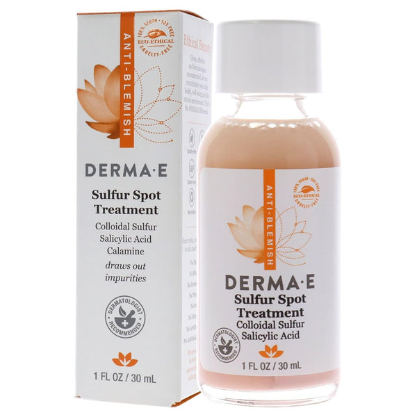 DERMA-E Sulfur Spot Treatment – Sulfur and Salicylic Acid Lotion for Breakout-Prone Skin – Soothing Spot Treatment for Face Tones, Balances and Reduces Irritation, 1 Fl Oz