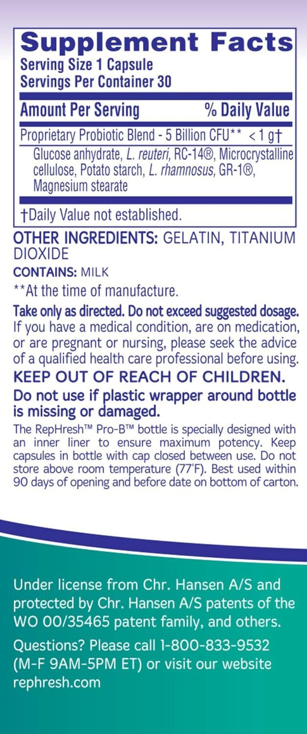 RepHresh Pro-B Probiotic Supplement for Women, 30 Oral Capsules