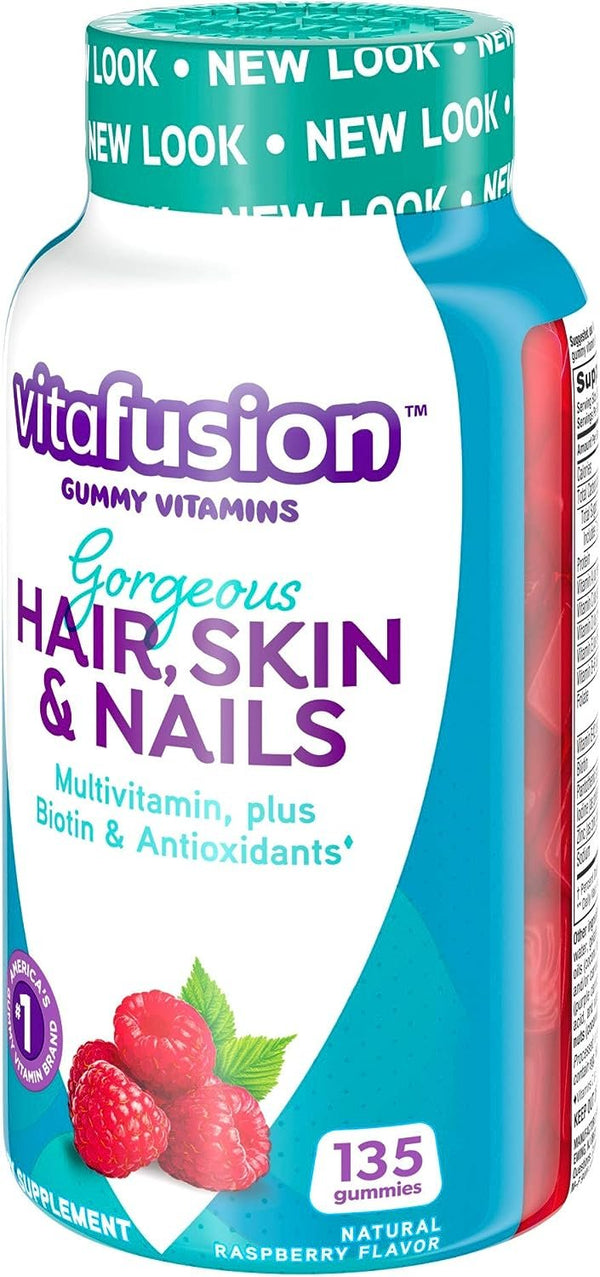Vitafusion Gorgeous Hair, Skin & Nails Multivitamin plus Biotin and Antioxidant vitamins C&E, Raspberry Flavor, 135ct (45 day supply), from America’s Number One Gummy Vitamin Brand