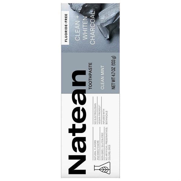 Natean Clean + Whiten Charcoal Toothpaste, Fluoride Free, Clean Mint - 4.7 Oz Tube