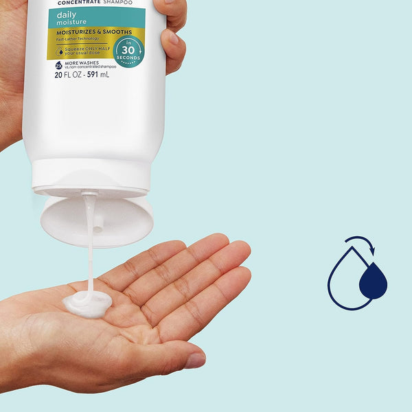 Dove Ultra Daily Moisture Concentrate Shampoo for Dry Hair Moisturizes and Smooths in 30 Seconds, Ultra-Lather Technology and 2X More Washes 20 oz