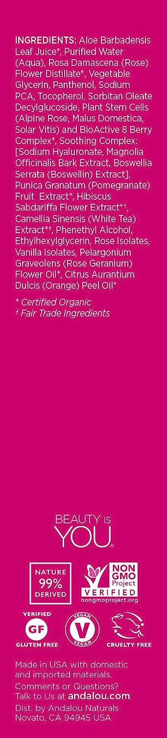 Andalou Naturals Toner Ounce, White, 1000 Roses Floral, 6 Fl Oz