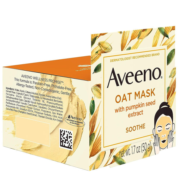 Aveeno Oat Face Mask with Soothing Pumpkin Seed Extract and Feverfew Extract, to Rebalance and Hydrate Skin, Paraben Free, Phthalate-Free, 1.7 oz