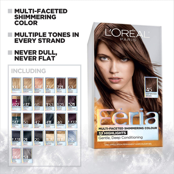 L'Oreal Paris Feria Multi-Faceted Shimmering Permanent Hair Color, 50 Havana Brown (Medium Brown), 1 Kit