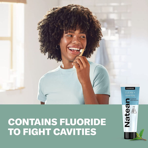 Natean Clean + Whiten Fluoride Toothpaste, Clean Mint - 4.7 Oz Tube/Expires 02/2024