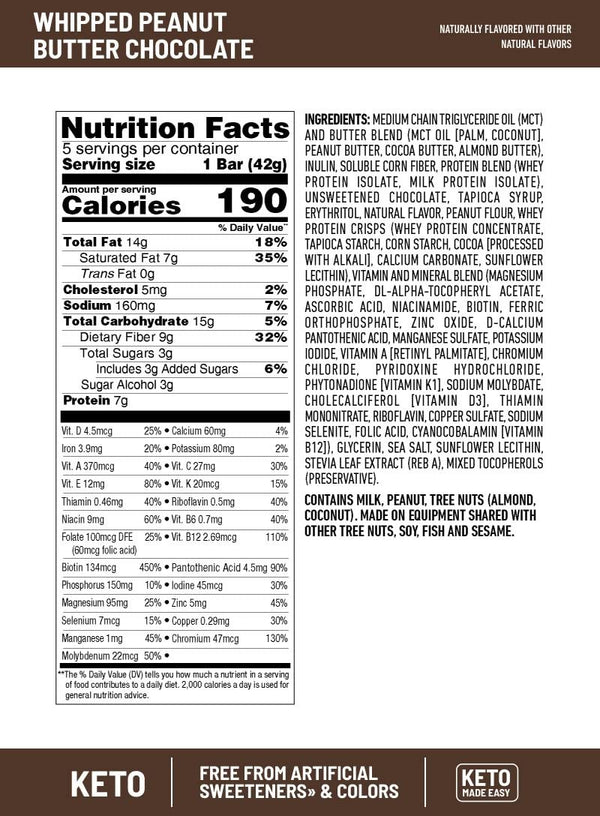 SlimFast Keto Whipped Peanut Butter Chocolate Meal Replacement Bar 5 Count