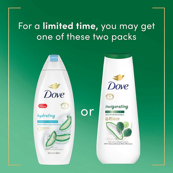 Dove Body Wash Invigorating With Aloe & Eucalyptus For Dry Skin Refreshes and Invigorates Skin 20 oz