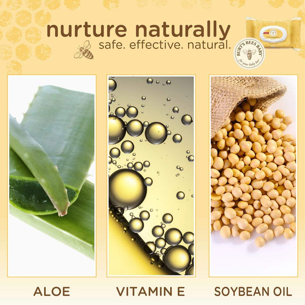 Burts Bees Baby Wipes, Unscented Natural Baby Wipes for Sensitive Skin with Aloe and Vitamin E - 72 Wipes