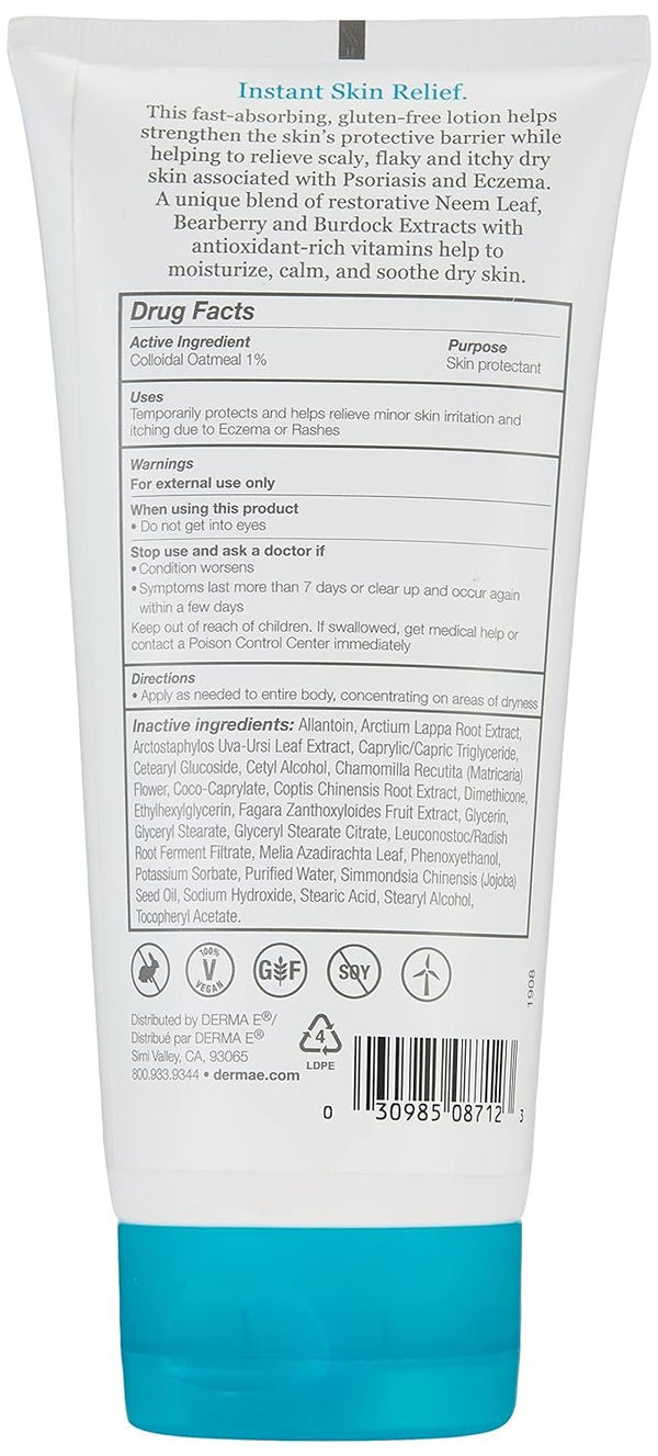 DERMA-E Eczema Relief Lotion – Itchy Skin Rescue Cream – Soothing Eczema Cream Relieves Flaky, Scaly and Dry Skin - Topical Eczema and Psoriasis Cream, 6 Fl Oz