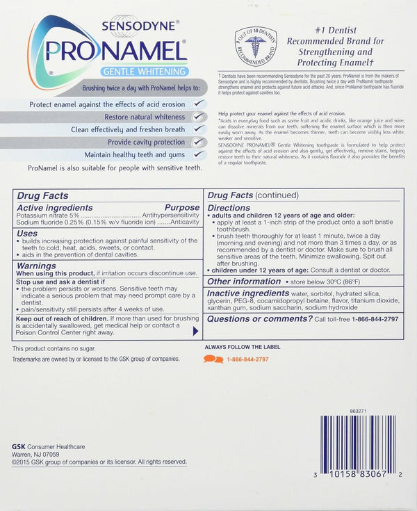 Sensodyne Pronamel Gentle Whitening Tooth Paste 4 Pack/ 6.5oz / Expires-Oct 2022