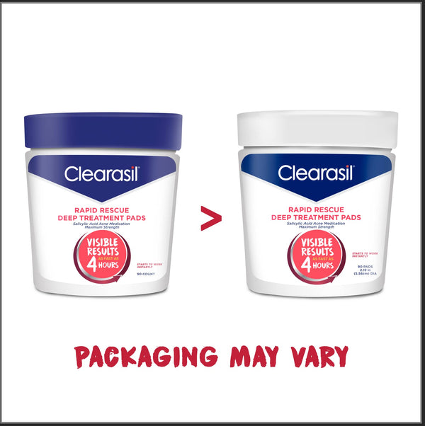 Acne Treatment Facial Cleansing Pads- Clearasil Rapid Rescue Deep Treatment Pads with Salicylic Acid Acne Medication, 90 Count