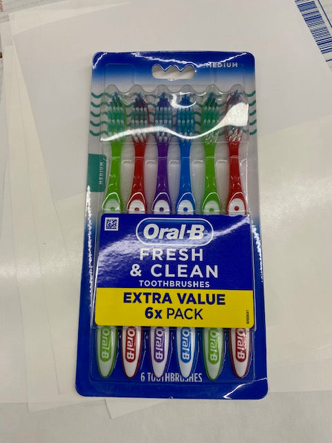 Oral B Fresh & Clean Toothbrush, Medium, 6 Count