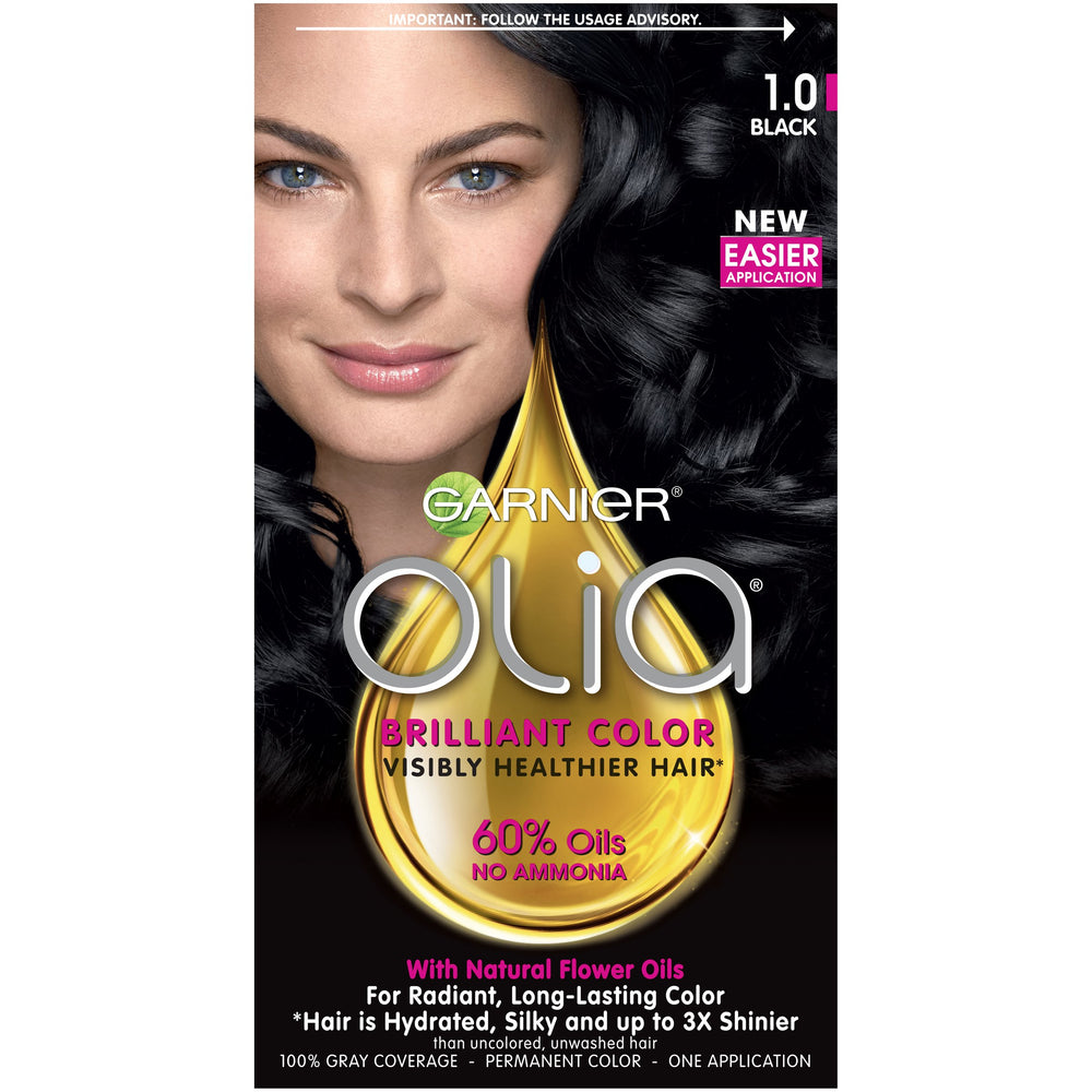 Garnier Olia Oil Powered Ammonia Free Permanent Hair Color, 1.0 Black