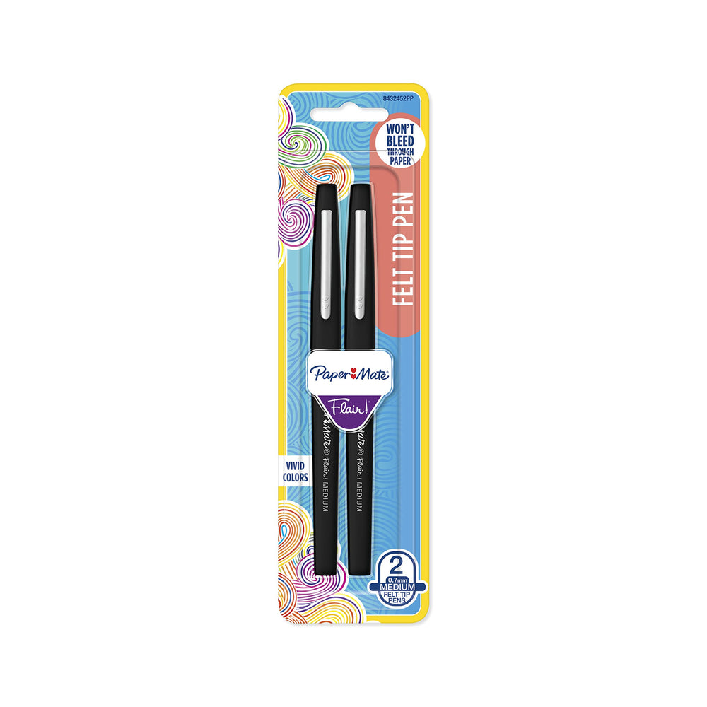 Paper Mate 8432452PP Flair Felt Tip Pens, Medium Point (0.7mm), Black, 2 Count