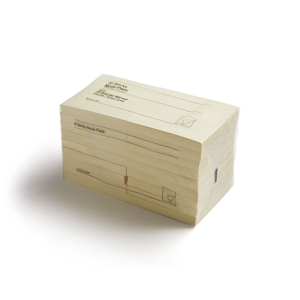 Staples Bl58469-Cc Baseline Yellow Sticky Notes, 3 X 3, 100 Sht/Pd, 18 Pd/Pk
