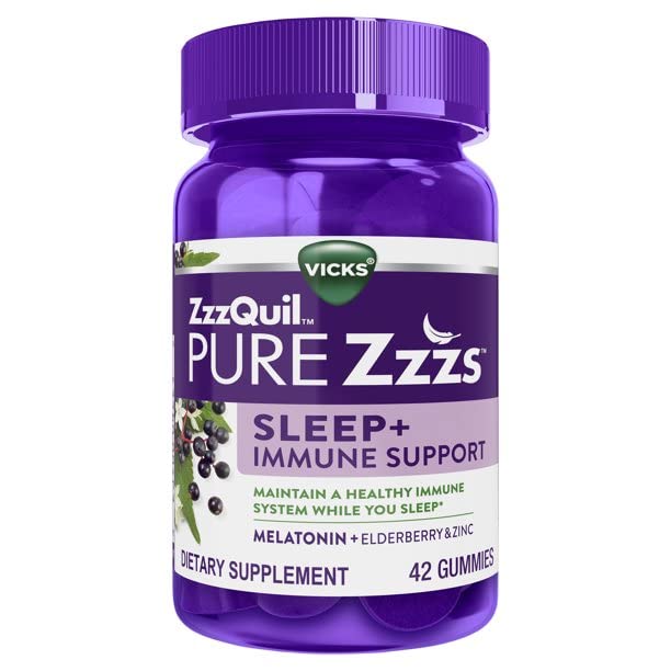 ZzzQuil Pure Zzzs Melatonin Sleep Aid + Immune Gummies, 1mg, 42 Ct/Exp. Nov 2023