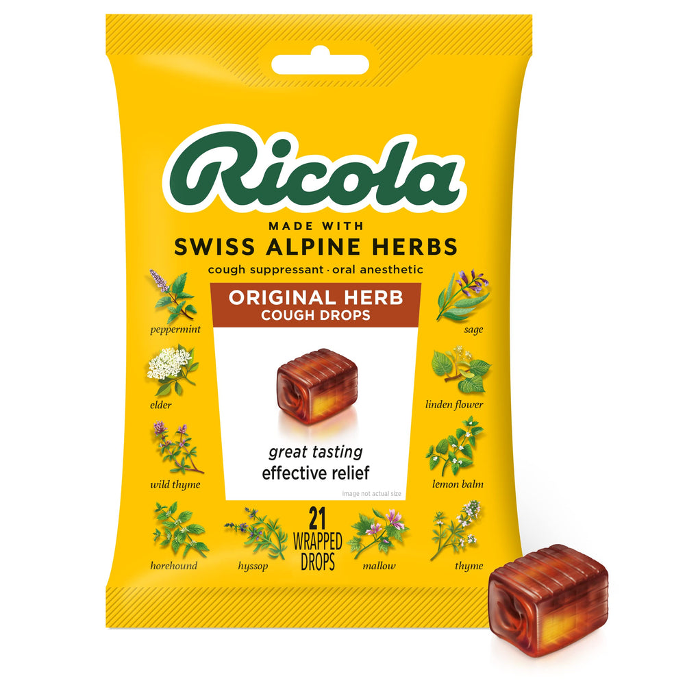 Ricola Original Herbs Cough Suppressant Drops, 21ct Bag