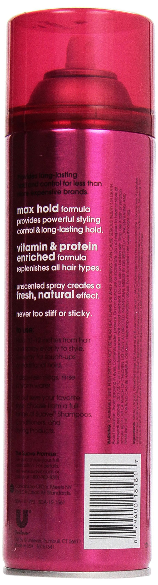 Suave Aerosol Spray Maximum Hold Unscented Hairspray, 11 oz
