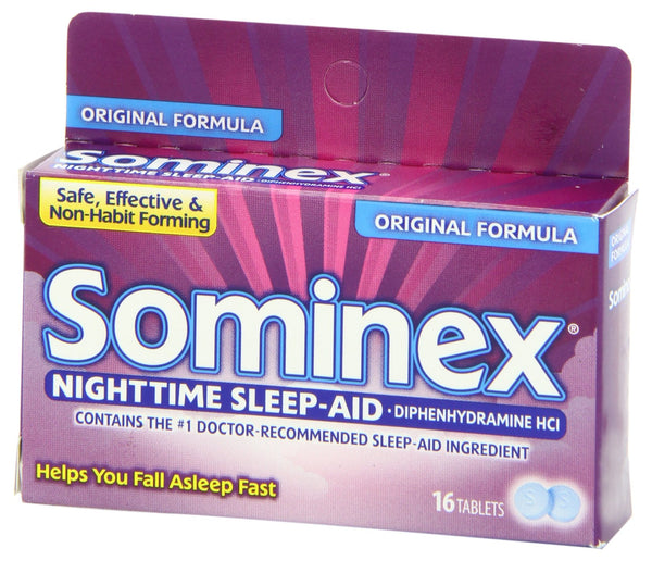 Sominex Nighttime Sleep-Aid, Safe and Effective, Non-Habit Forming, Original Formula, 16 Tablets