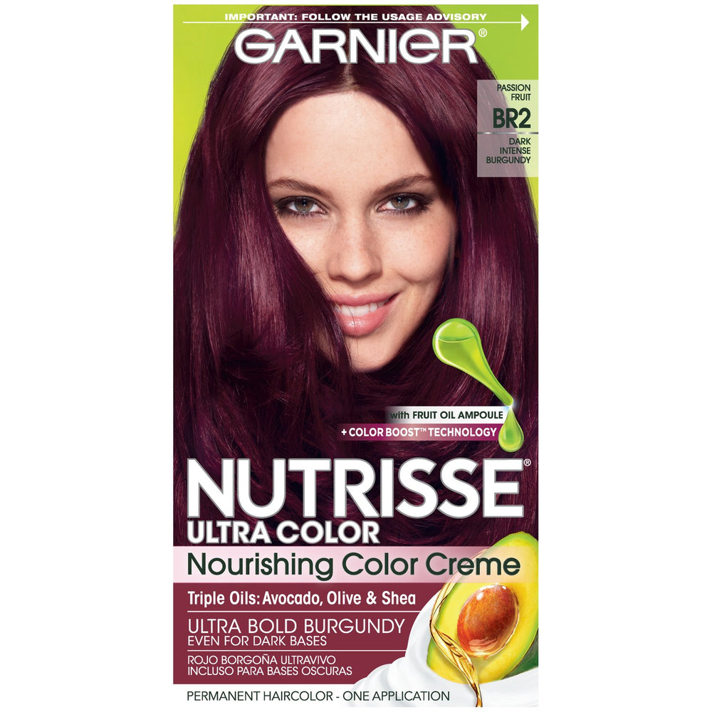 Garnier Nutrisse Ultra Color Nourishing Permanent Hair Color Cream, BR2 Dark Intense Burgundy Red Hair Dye