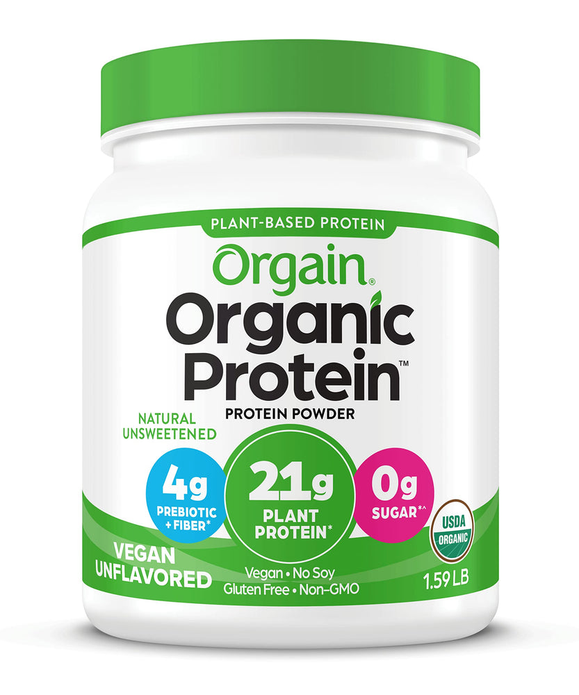 Orgain Organic Unflavored Vegan Protein Powder, Natural Unsweetened - 21g of Plant Based Protein, Non Dairy, Gluten Free, No Sugar Added, Soy Free, Non-GMO, 1.59 lb (Packaging May Vary)