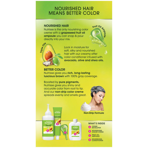 Garnier Nutrisse Nourishing Hair Color Creme, 43 Dark Golden Brown (Cocoa Bean) (Packaging May Vary),1 Count