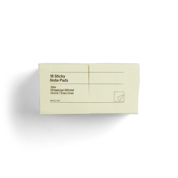 Staples Bl58469-Cc Baseline Yellow Sticky Notes, 3 X 3, 100 Sht/Pd, 18 Pd/Pk